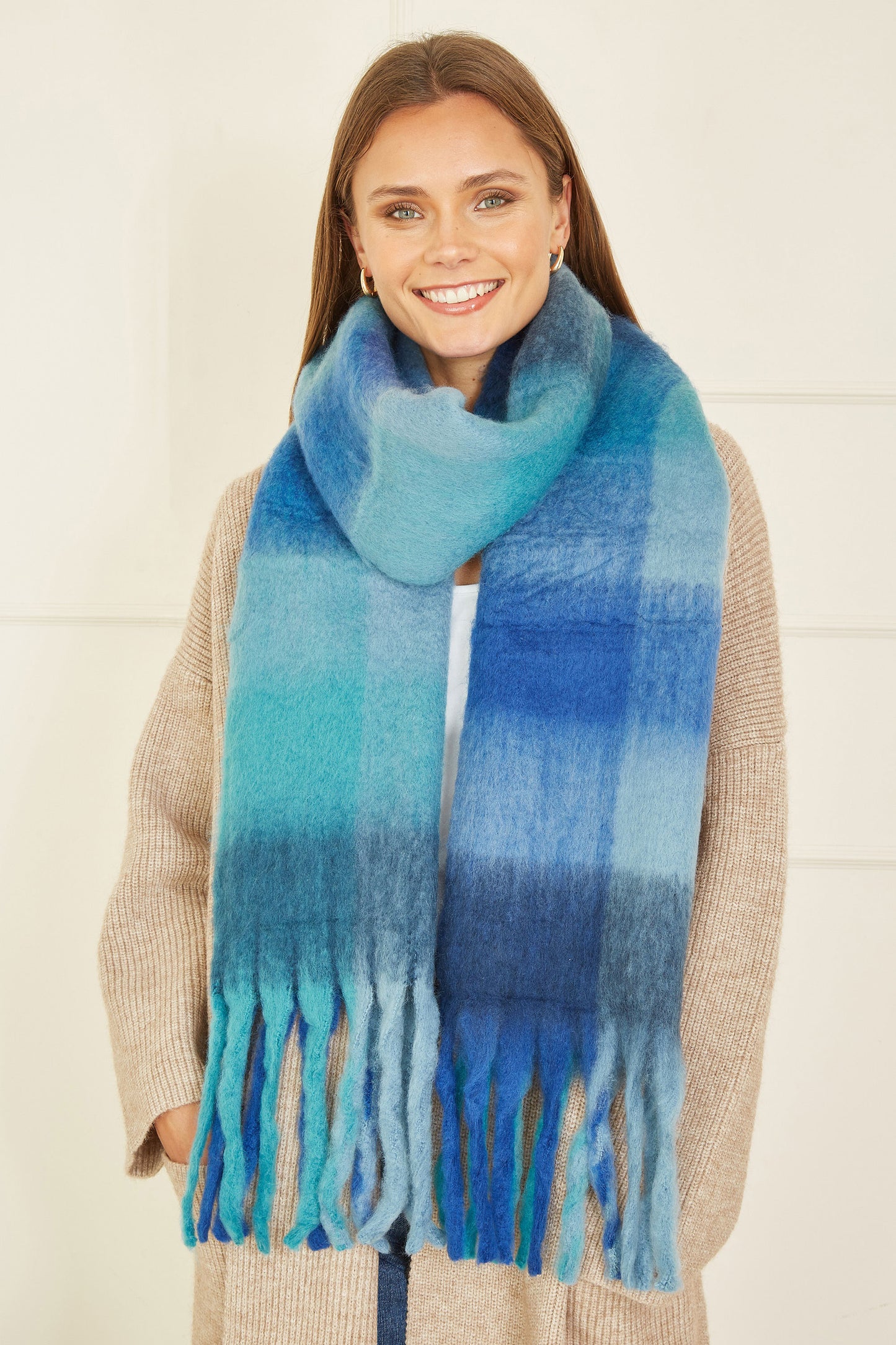Yumi Blue Check Soft Scarf Yumi