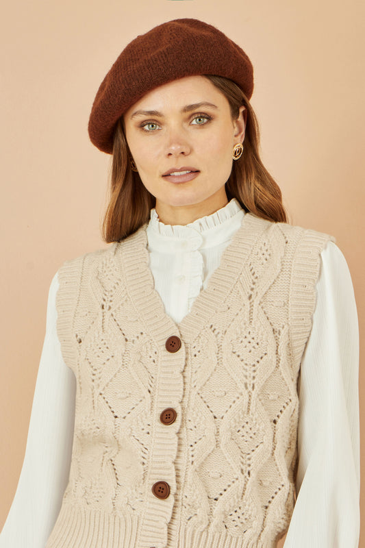 Yumi Brown Soft Knitted Beret ACC HATS Yumi