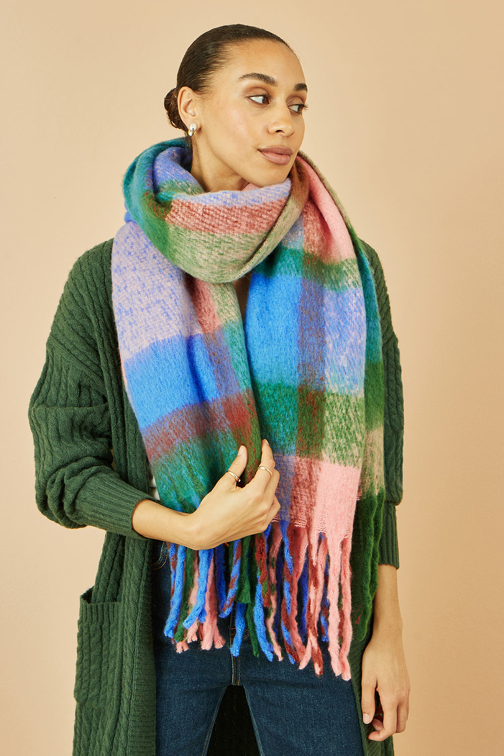 Yumi Blue And Pink Check Soft Scarf ACC SCARF Yumi