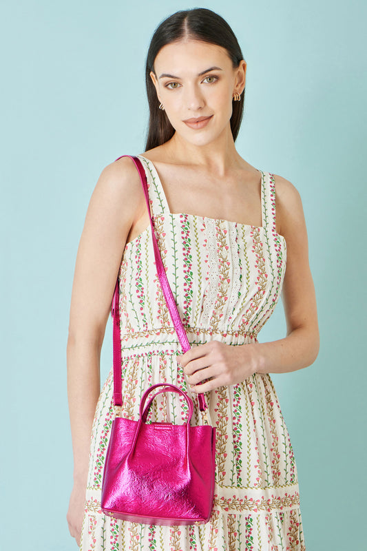 Yumi Pink Metallic Small Tote Bag