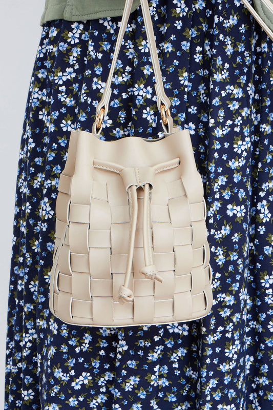 Yumi Beige Woven Bucket Shoulder Bag ACC BAGS Yumi