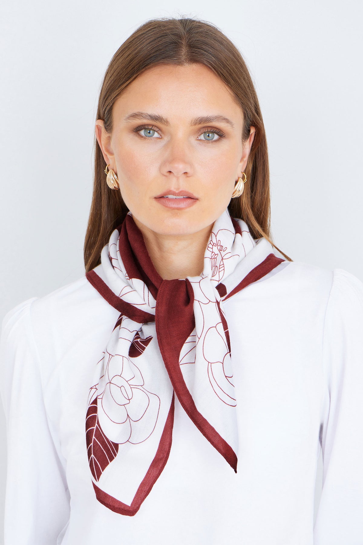 Yumi Brown Viscose Floral Scarf ACC SCARF Yumi