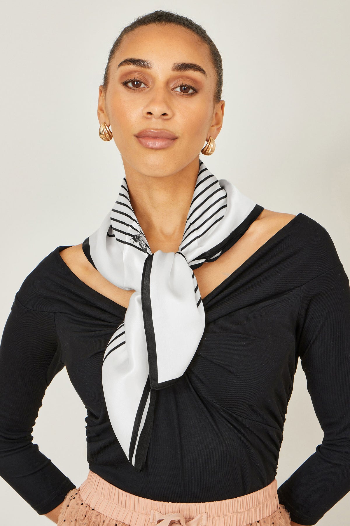 Yumi Ivory 100% Silk Butterfly Stripe Scarf ACC SCARF Yumi