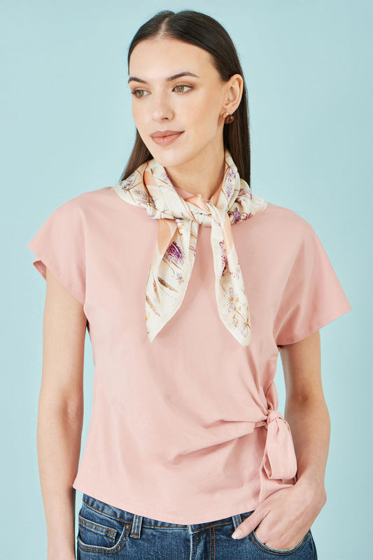 Yumi Ivory 100% Silk Delicate Floral Print Scarf