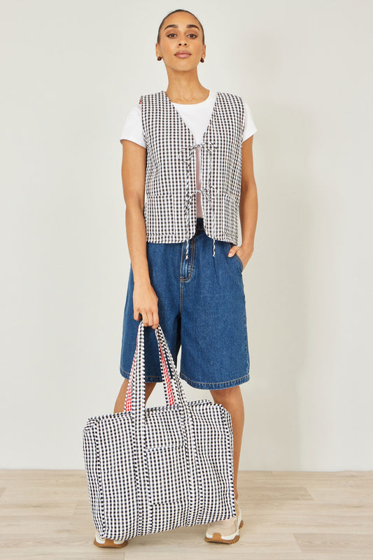 Yumi Black Gingham Quilted Shopper Bag ACC BAGS Yumi