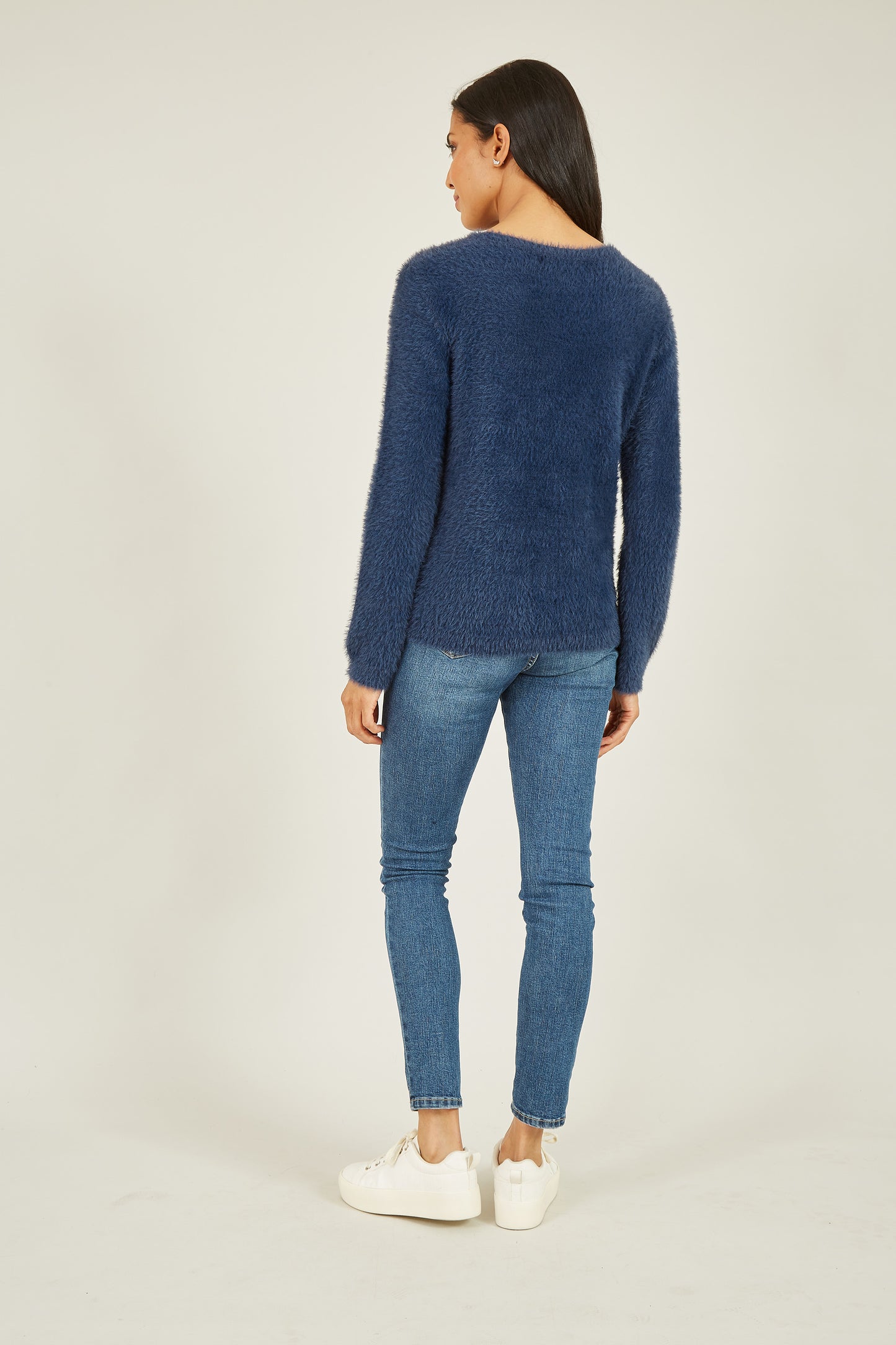 Yumi Navy Sequin Snowflake Fluffy Jumper Knit Xmas Jumper Yumi