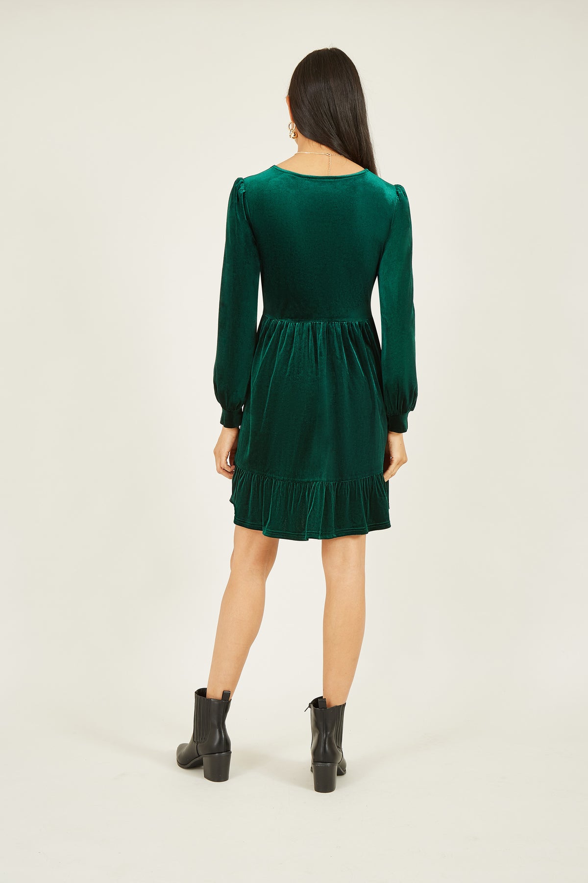 Yumi Green Velvet Long Sleeve Skater Dress Dress Party Yumi