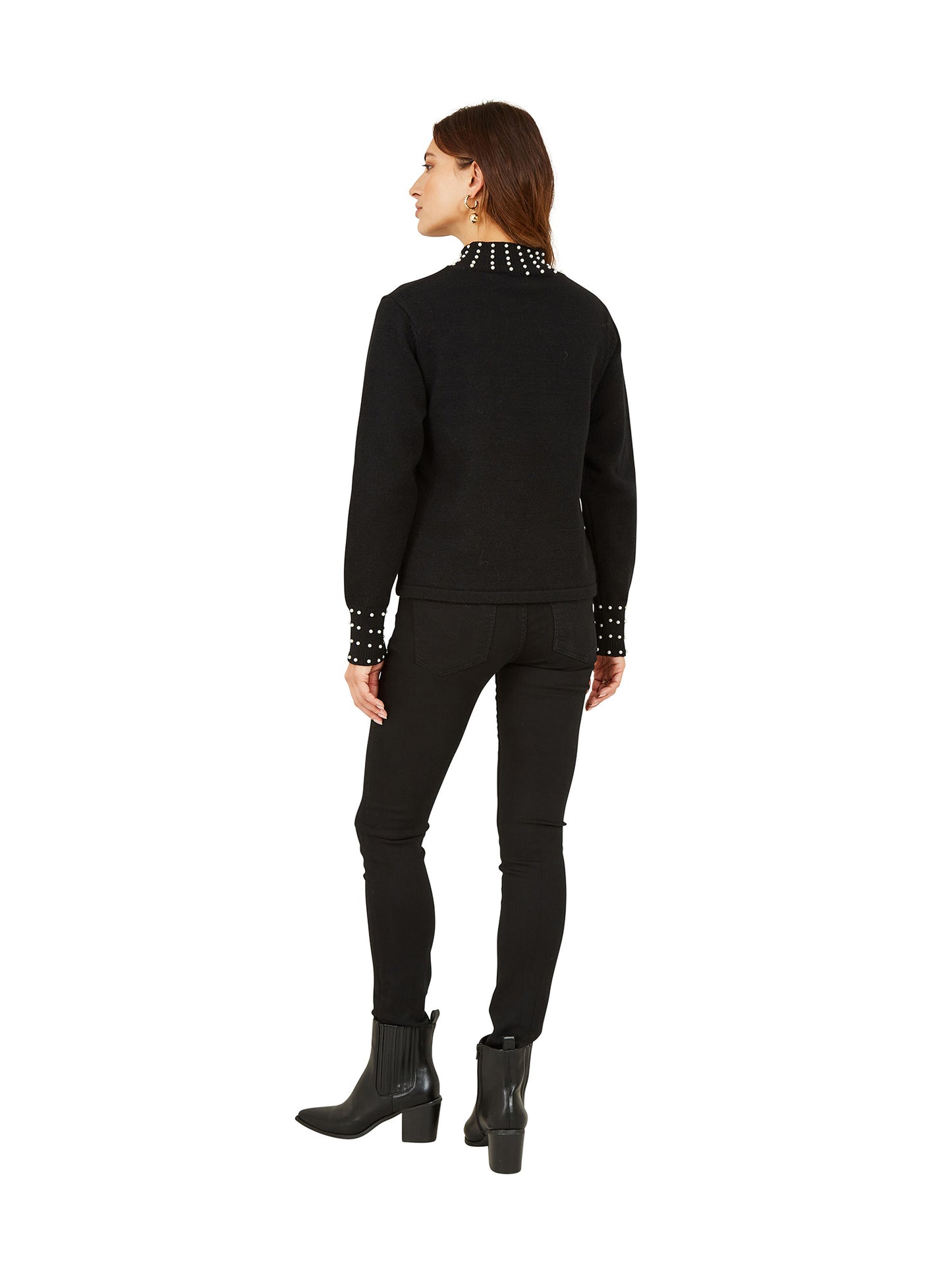 Mela Black Pearl Detail High Neck Jumper Mela