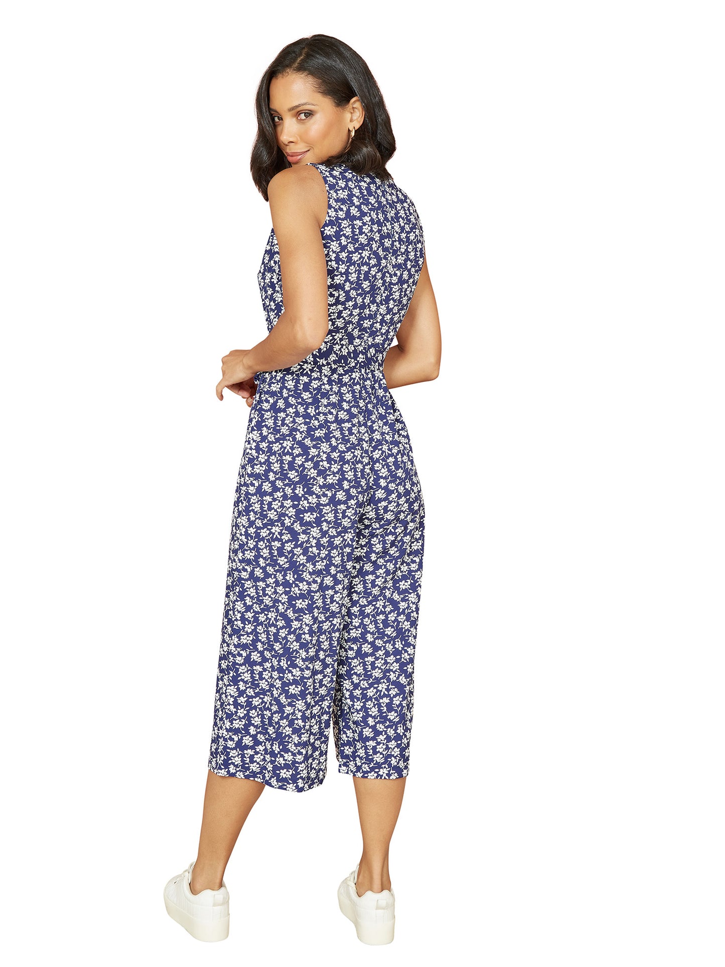 Mela Navy Ditsy Print Culotte Jumpsuit Mela