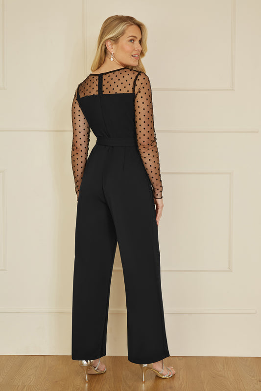 Yumi Black Spot Mesh Stretch Jumpsuit Yumi