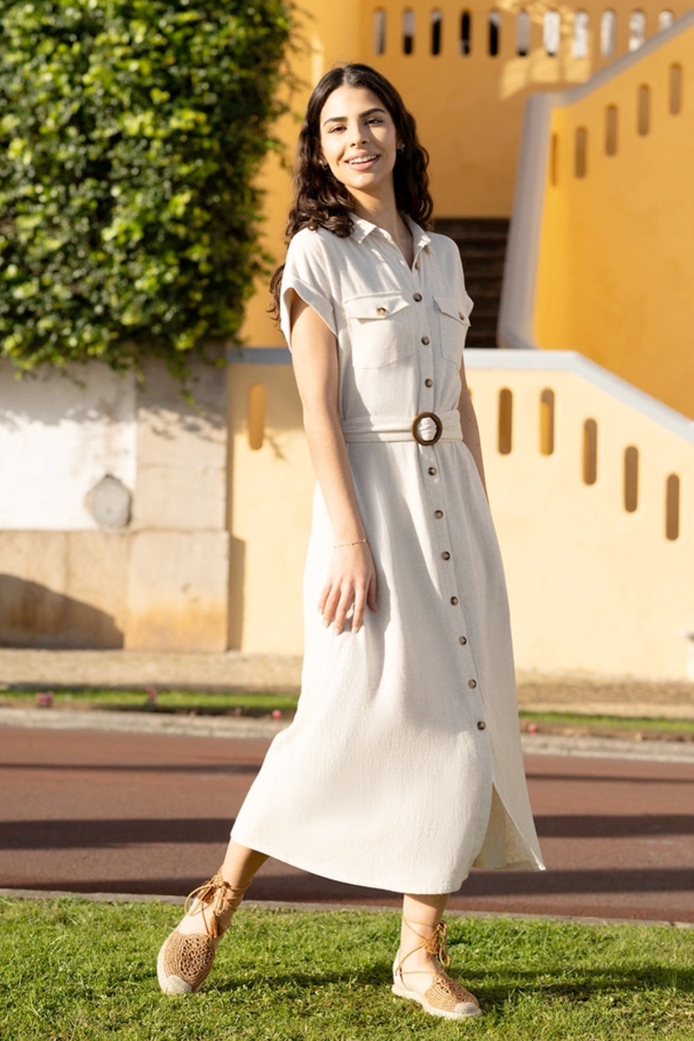 midi shirt dress with belt Black Linen Midi Shirt Dress: Organic Linen Belted Tunic