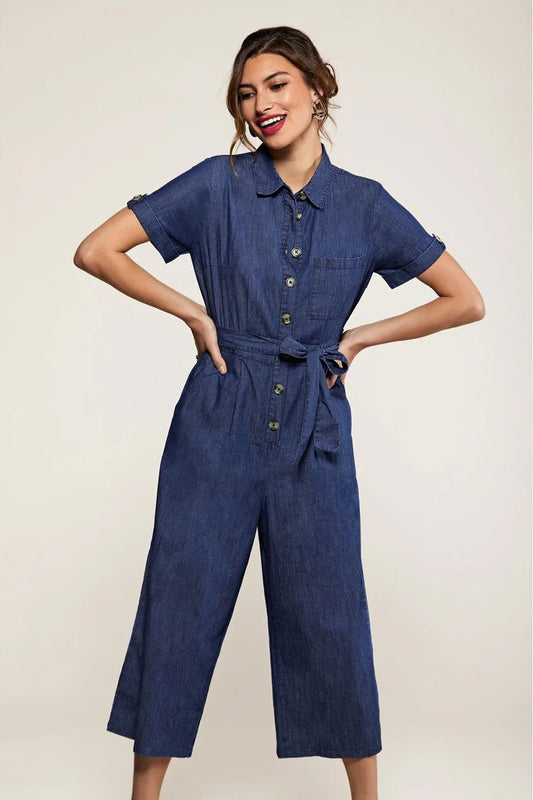 Yumi Blue Button Denim Jumpsuit Yumi