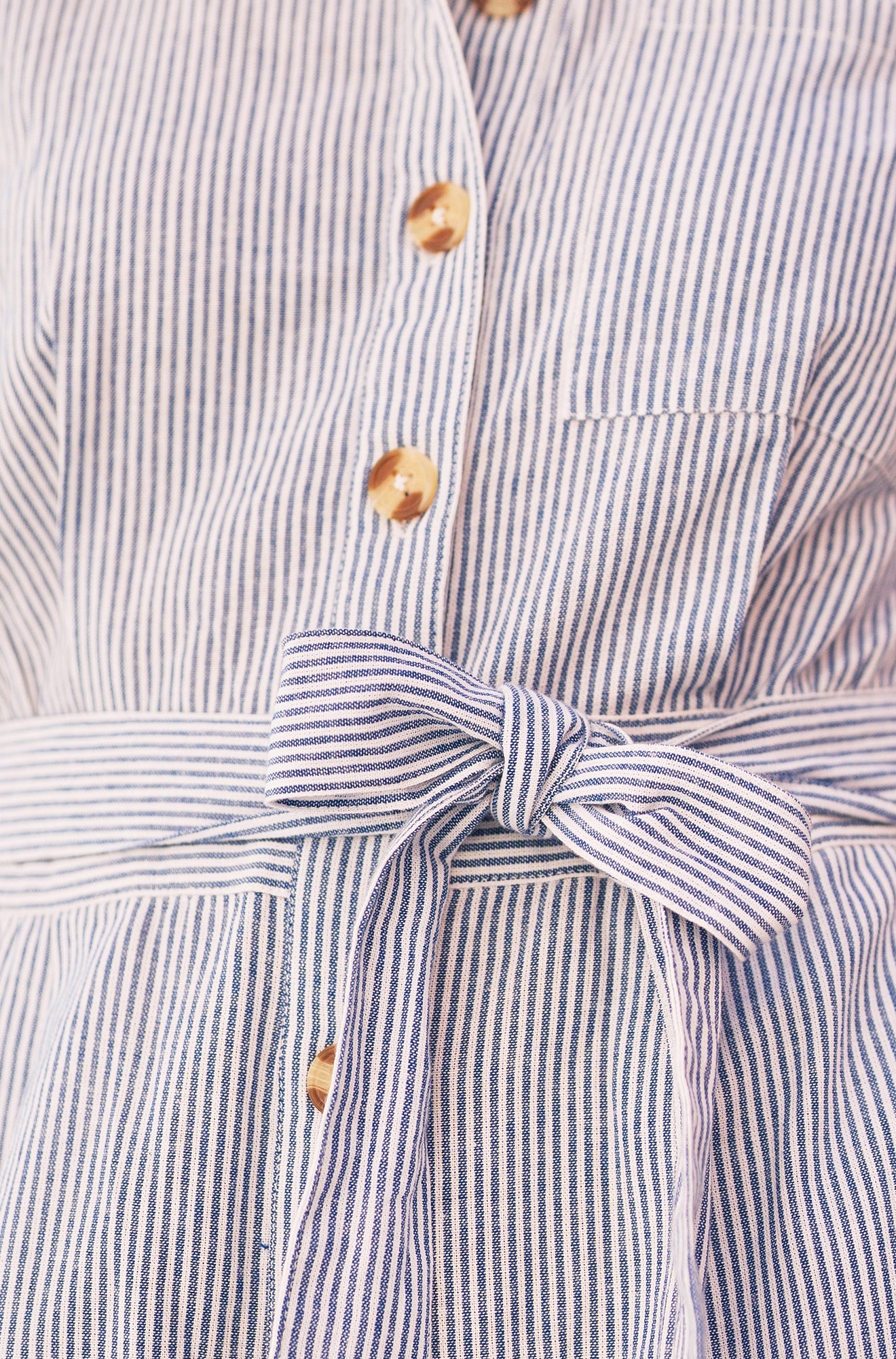 Yumi Blue Pinstripe Cotton Jumpsuit JUMPSUIT Yumi