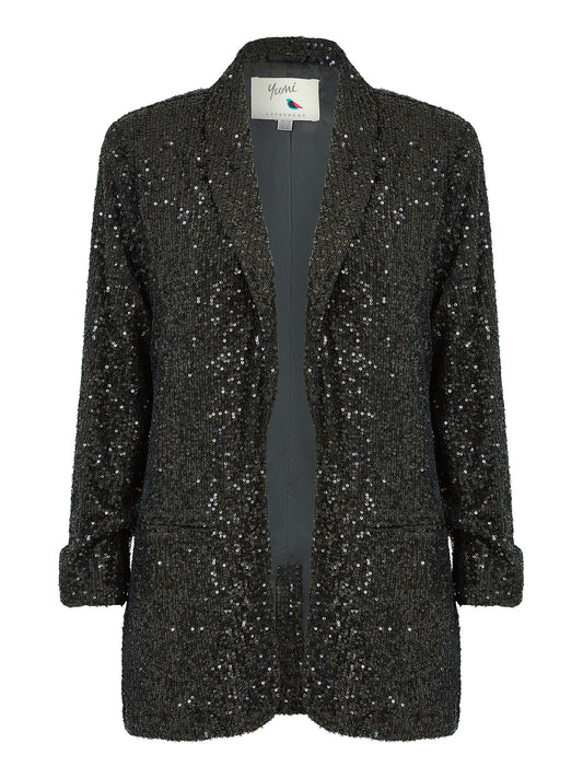 Yumi Black Sequin Blazer With Pockets Yumi