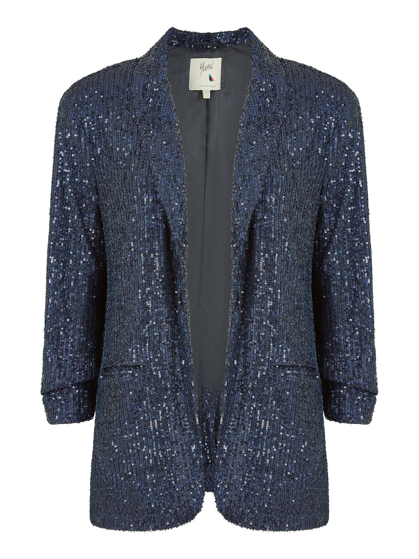 Blazer bleu marine à sequins avec poches Yumi