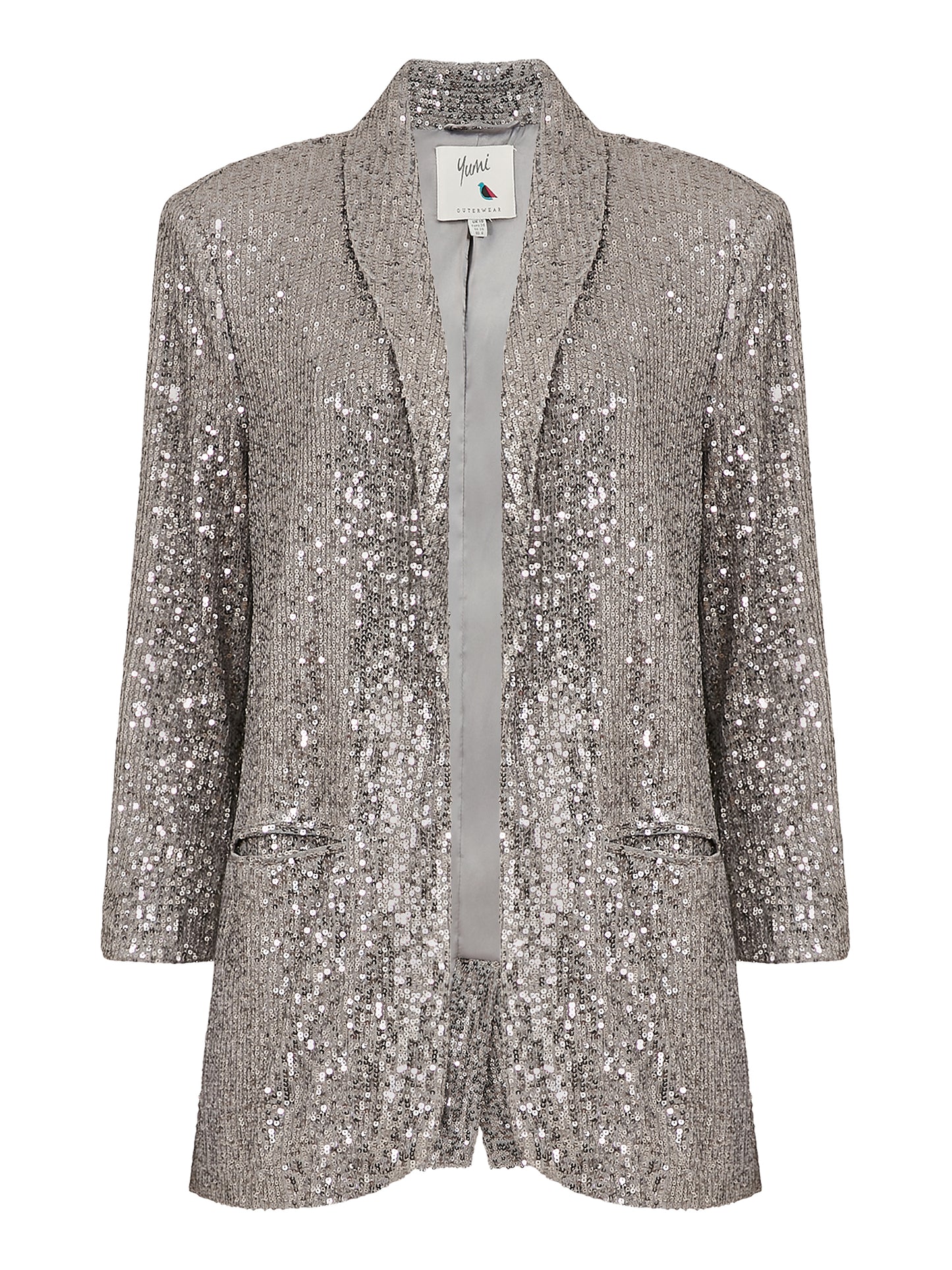 Silver Sequin Blazer With Pockets Yumi
