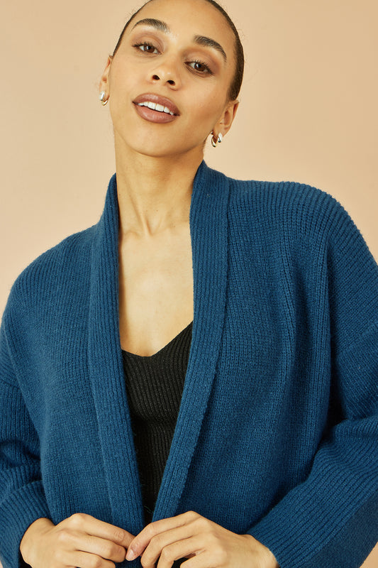 Yumi Teal Knitted Maxi Cardigan With Pockets Knit Cardigan Yumi