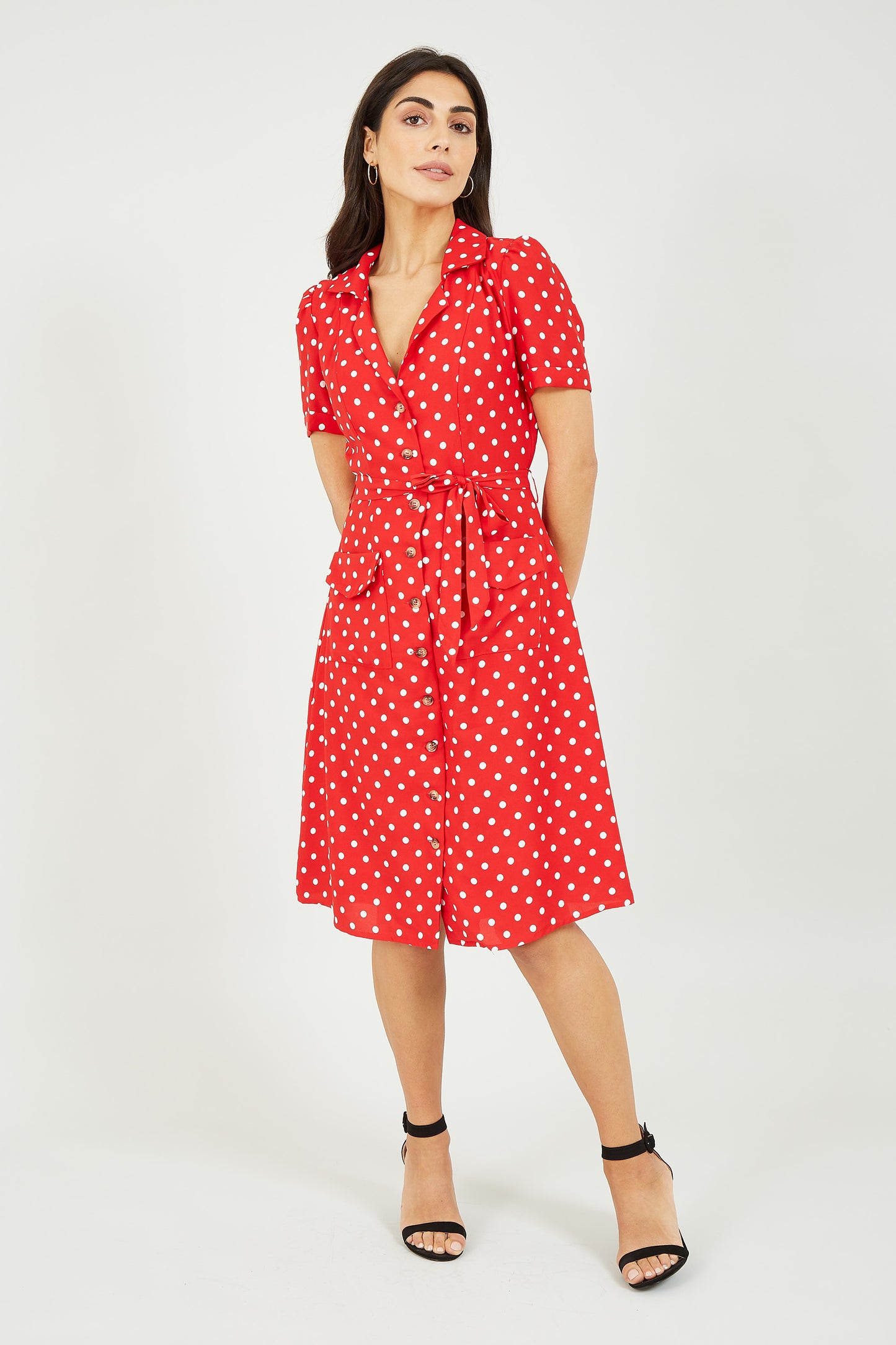 Yumi Red Spot Retro Shirt Dress DRES Shirt Yumi