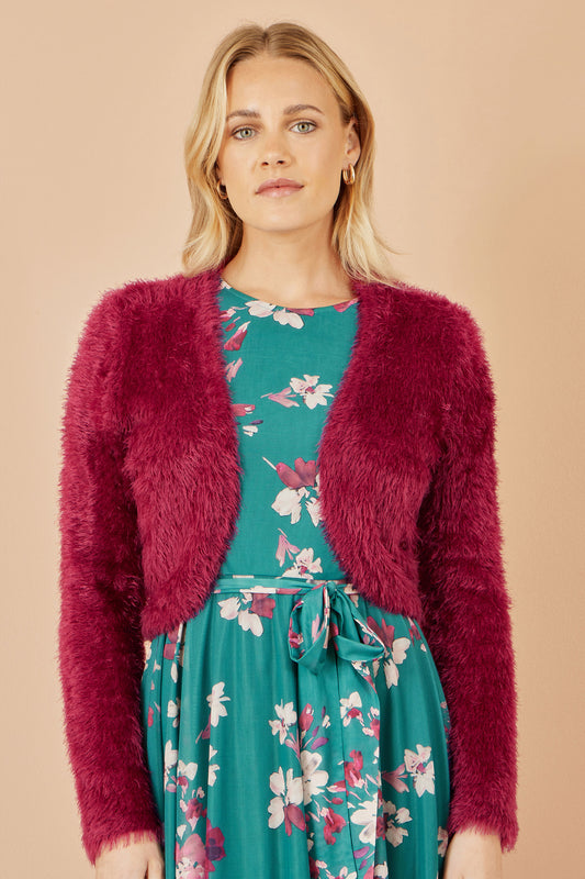 Yumi Burgundy Eyelash Knit Bolero Knit Cardigan Yumi