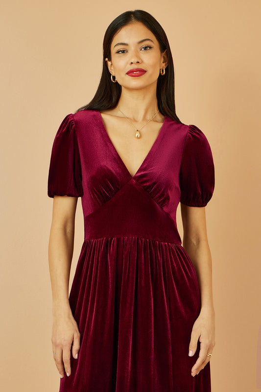 Yumi Burgundy Velvet Midi Dress Dress Party Yumi
