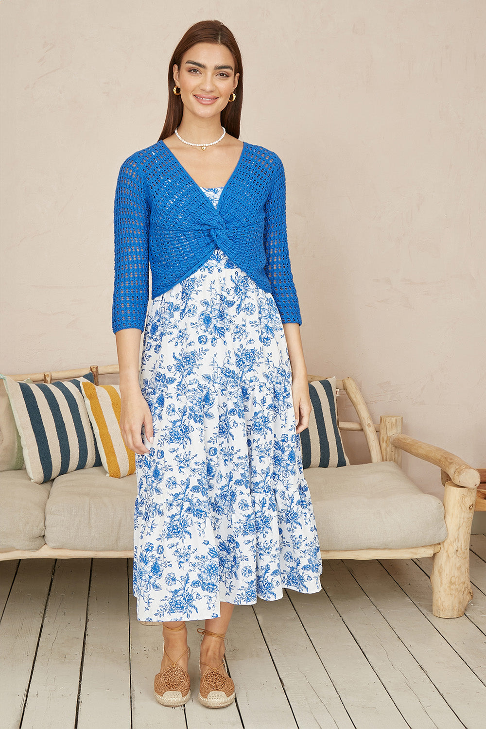 Yumi Blue Cotton Crochet Knitted Top KNIT Cardi Yumi