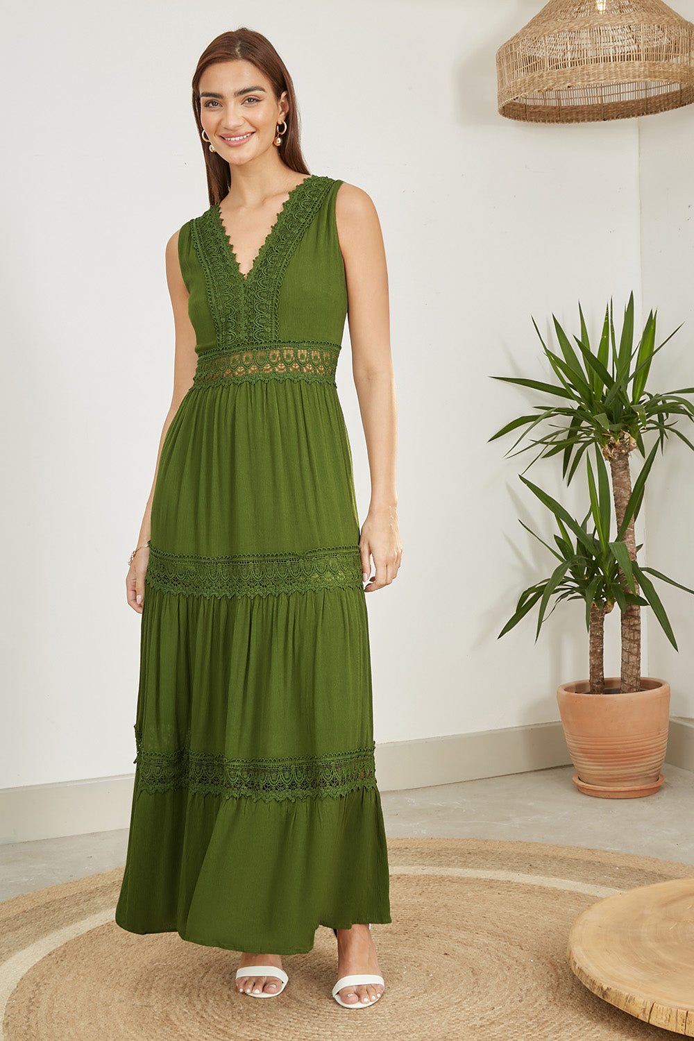 green midi dress summer High Roller Cowl Back Rosette Maxi Dress Olive main image 0