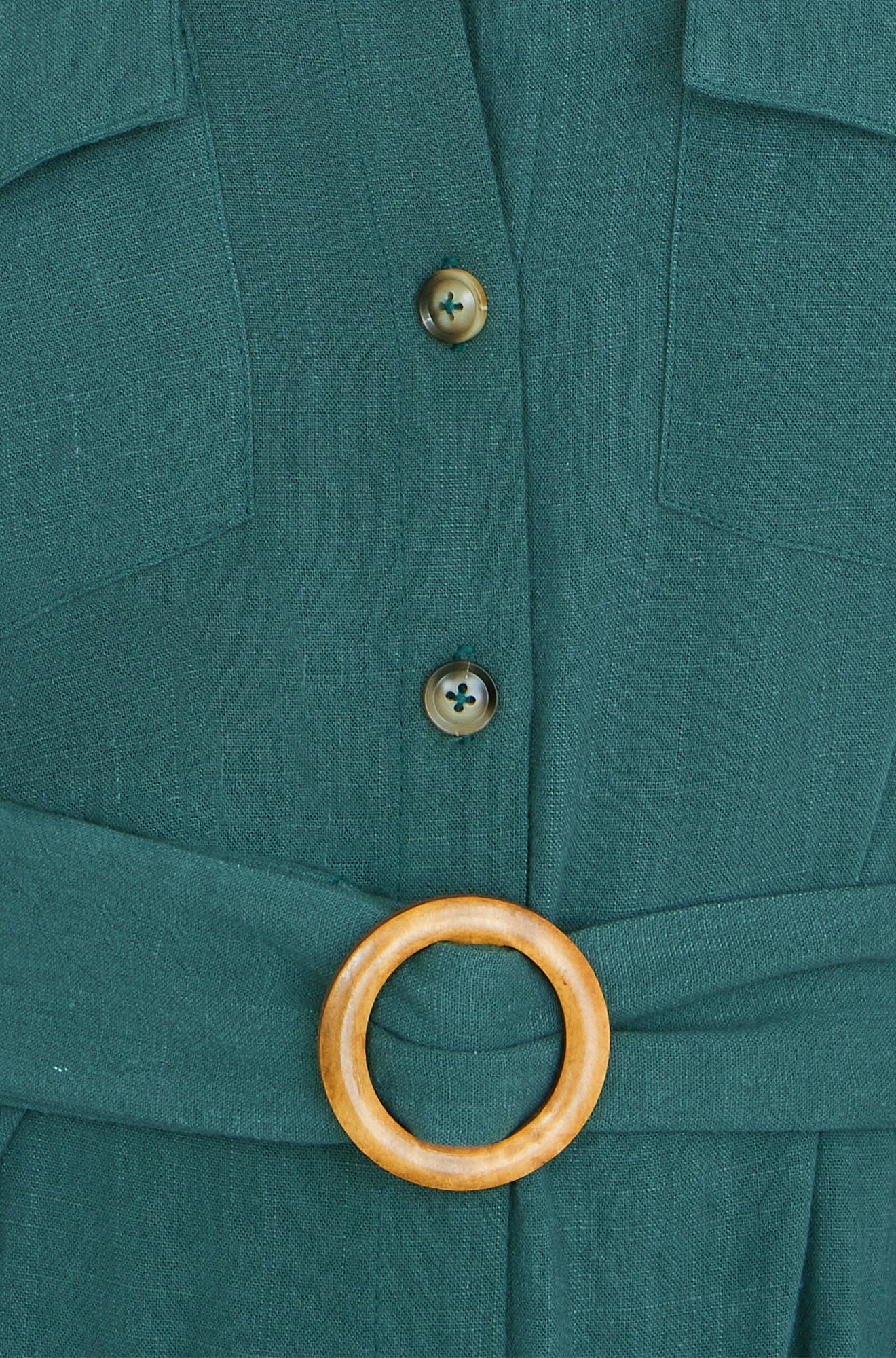 Yumi Green Viscose Linen Look Midi Shirt Dress With Wooden Belt Dress Casual Yumi