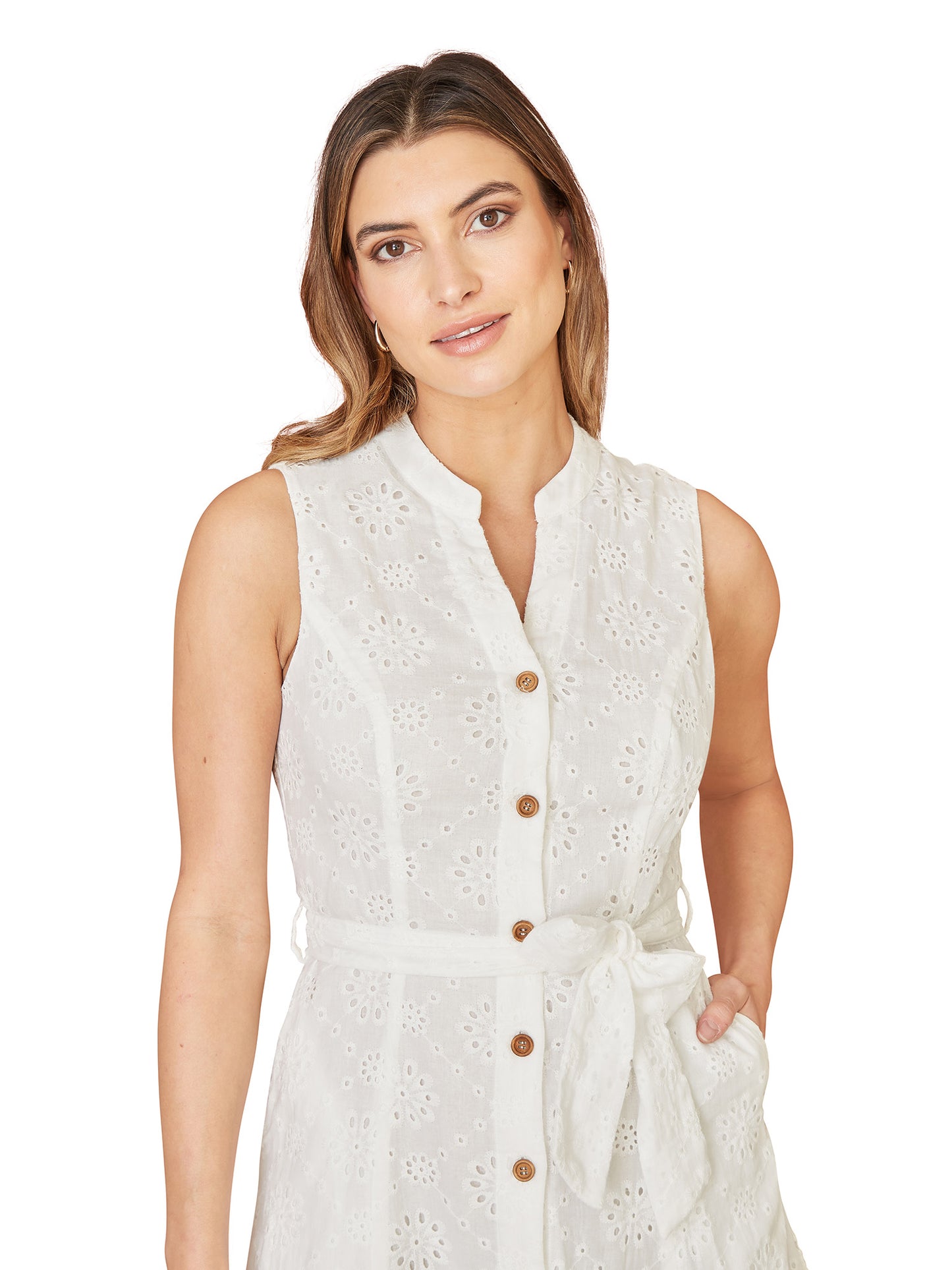 Yumi White Flower Broderie Anglaise Cotton Shirt Dress Yumi