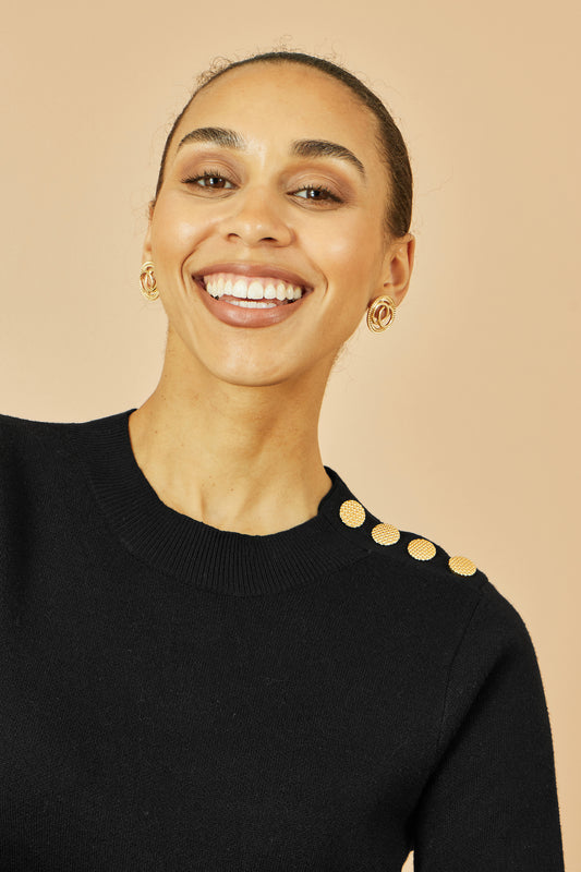 Yumi Black Knitted Tunic Dress With Gold Hardware Details Knit Dress Yumi