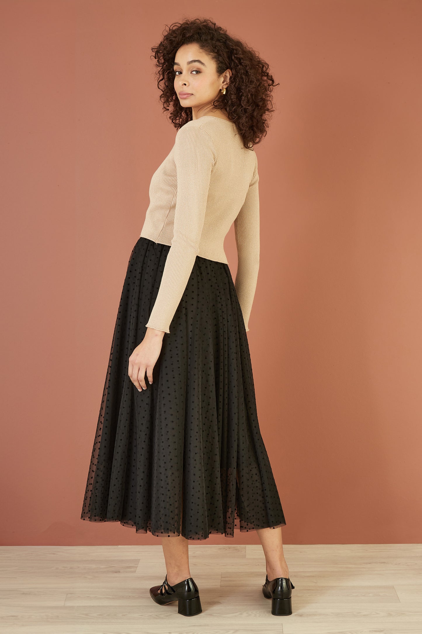 Yumi Gold Metallic Knitted Ribbed Tie Front Bolero Yumi