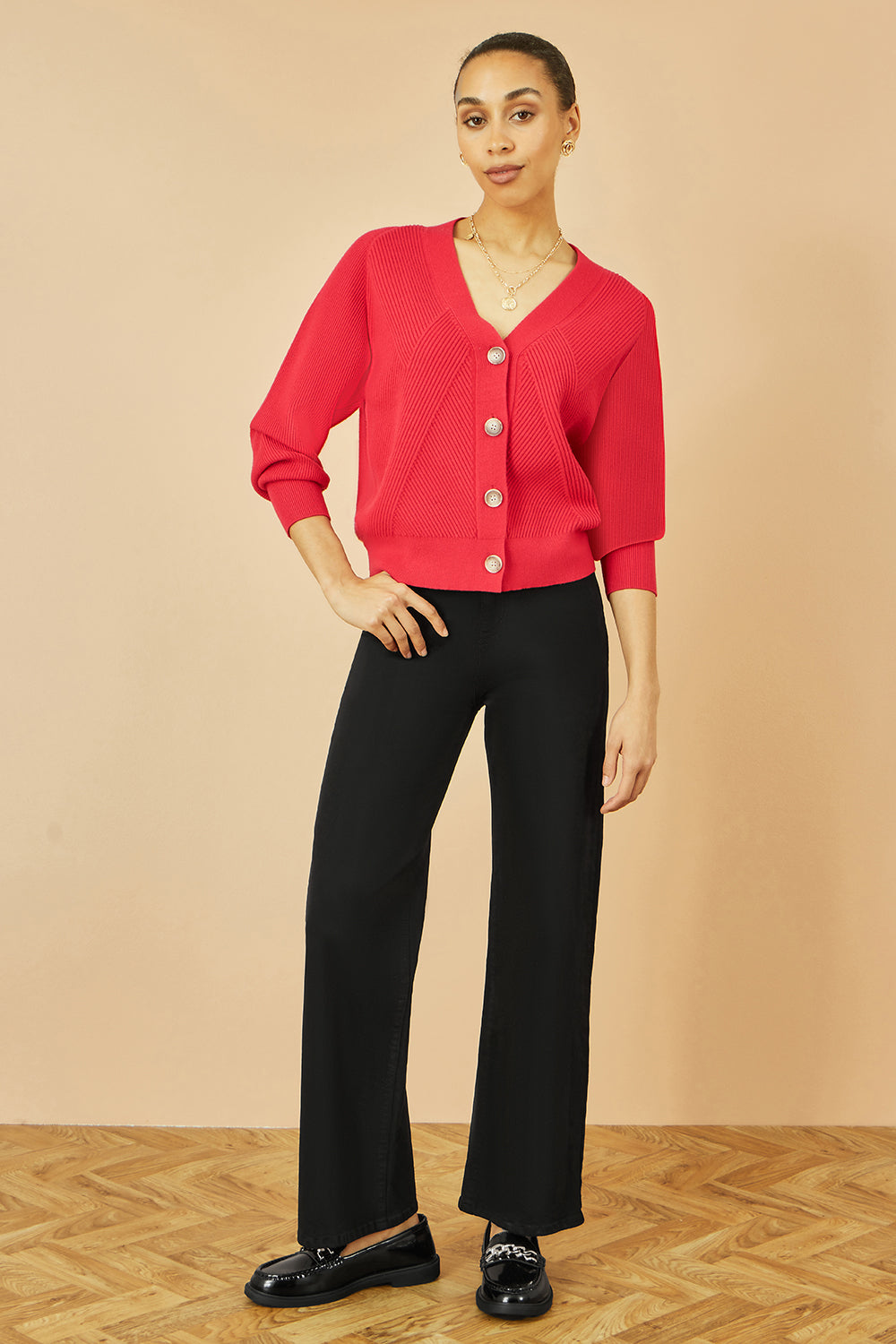 Yumi Red Relaxed Fit Cardigan With Stitch Detail Knit Cardigan Yumi