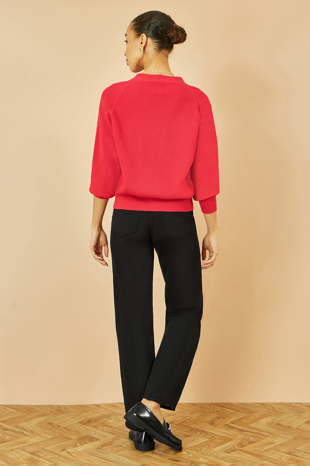 Yumi Red Relaxed Fit Cardigan With Stitch Detail Knit Cardigan Yumi
