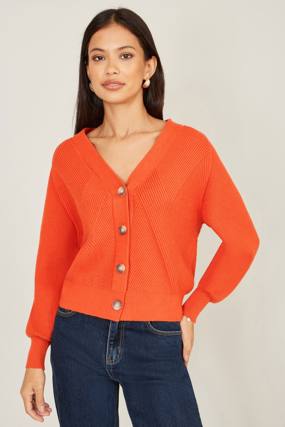 Yumi Orange Relaxed Fit Cardigan With Stitch Detail Knit Cardigan Yumi