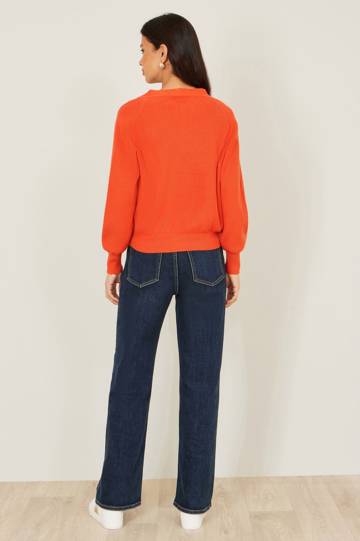 Yumi Orange Relaxed Fit Cardigan With Stitch Detail Knit Cardigan Yumi