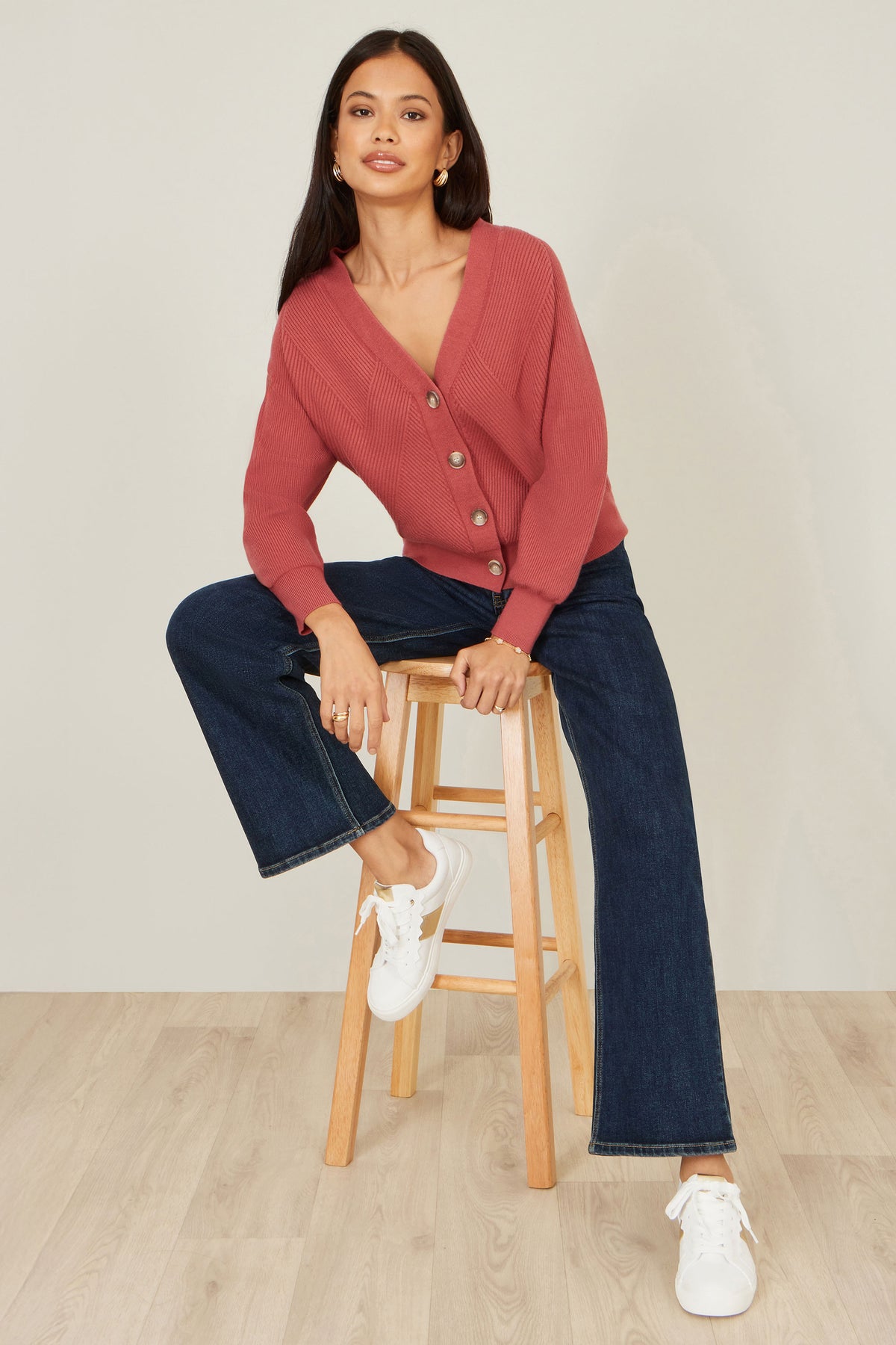 Yumi Rose Pink Relaxed Fit Cardigan With Stitch Detail Knit Cardigan Yumi