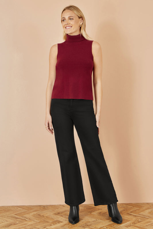 Yumi Burgundy Knitted Roll Neck Sleeveless Jumper Knit Jumper Yumi