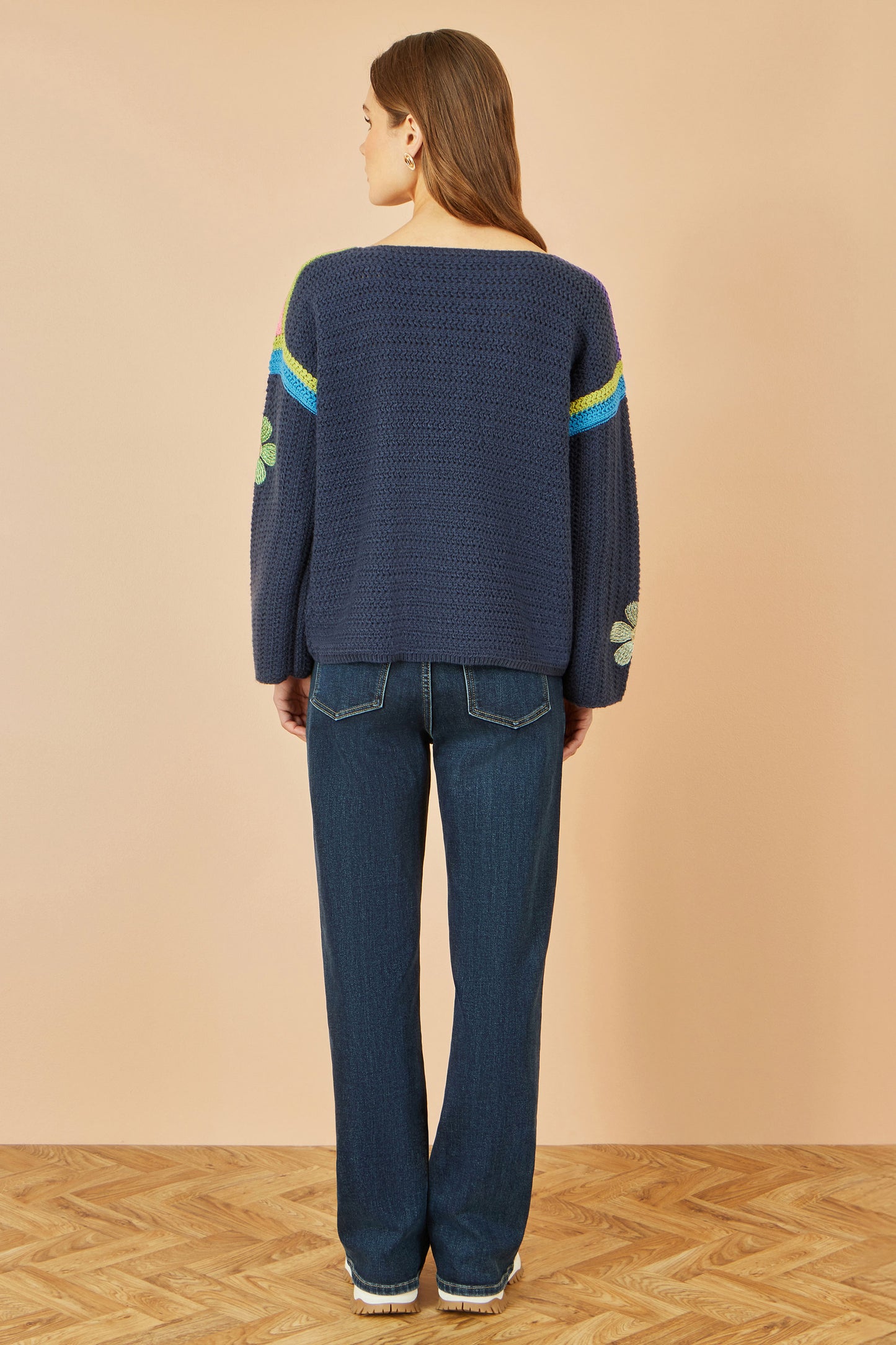 Yumi Navy Crochet Flower Jumper Knit Jumper Yumi