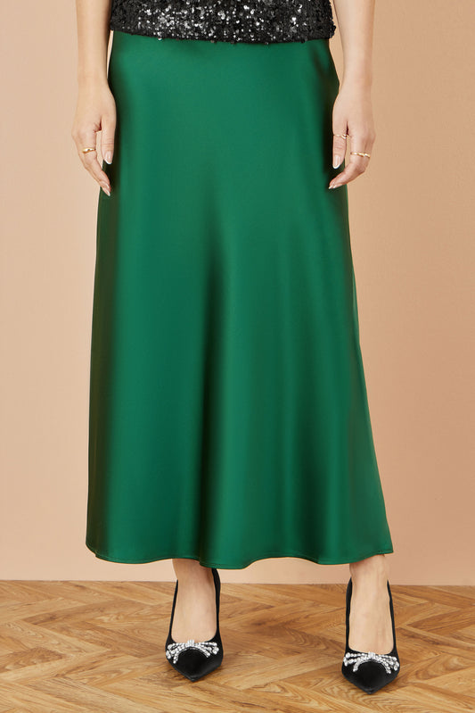 Yumi Green Satin Midi Skirt Skirts Yumi