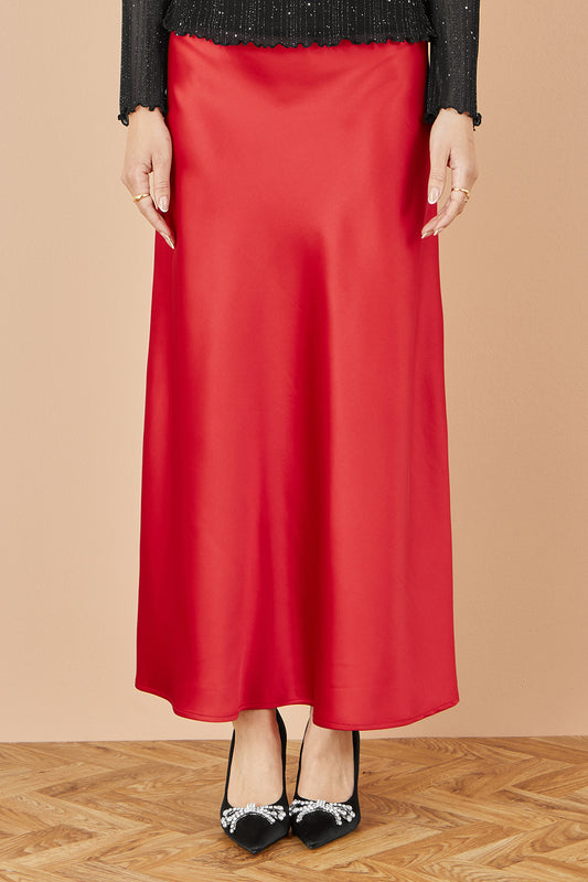 Yumi Red Satin Midi Skirt Skirts Yumi