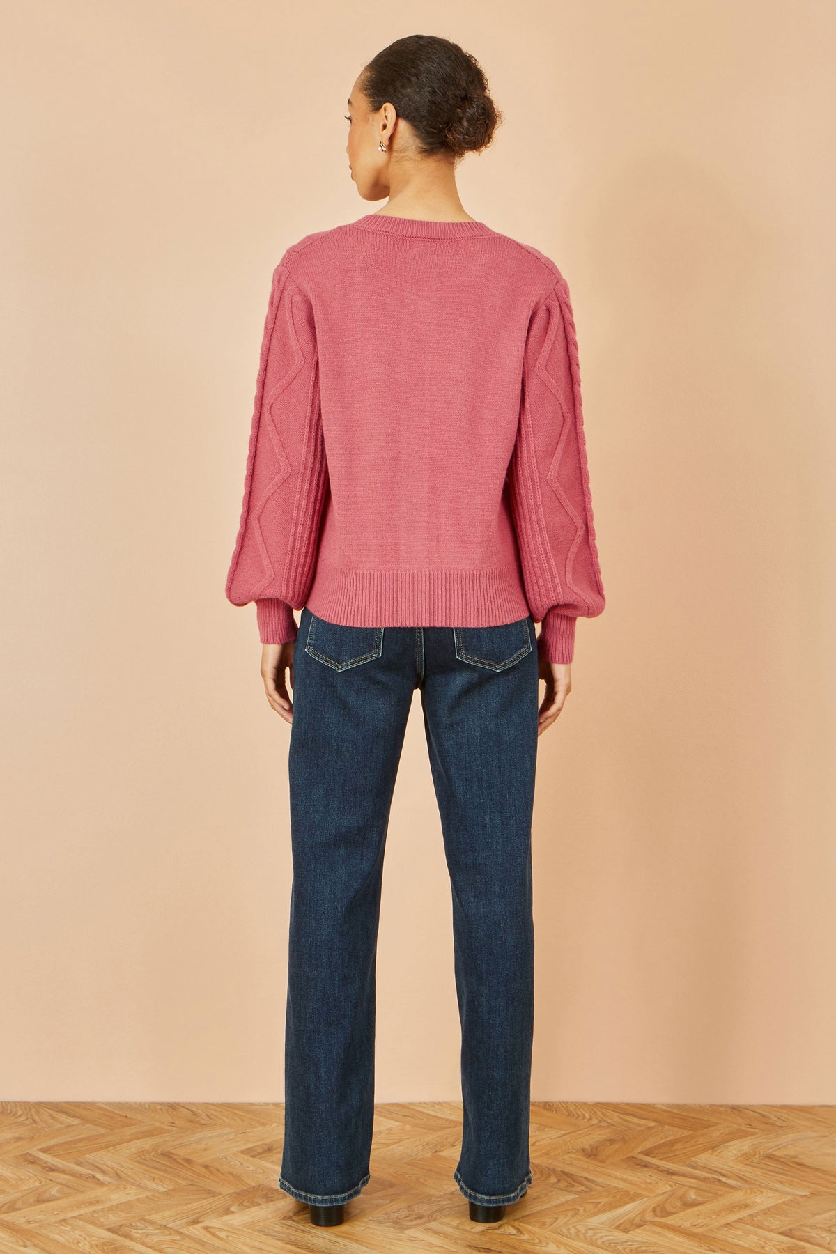Yumi Pink Relaxed Fit Cable Cardigan Knit Cardigan Yumi