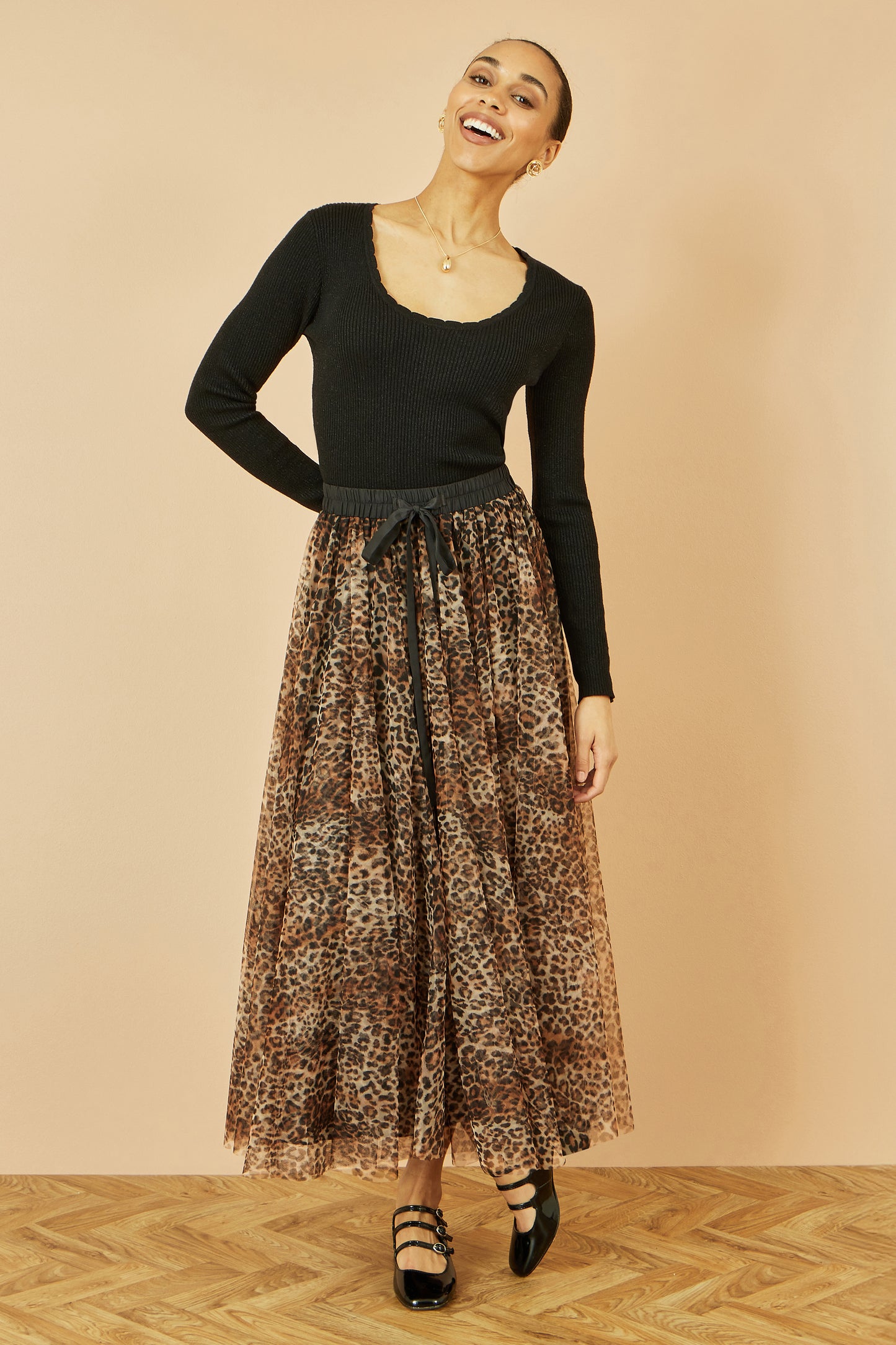 Yumi Brown Leopard Mesh Tulle Skirt Skirts Yumi