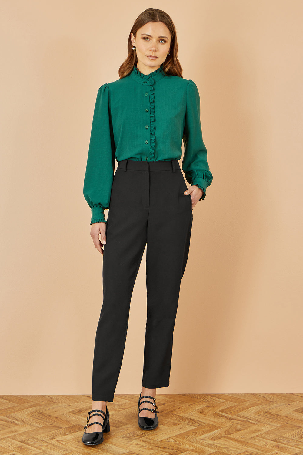 Yumi Green Frill High Neck Shirt SHIRT Yumi