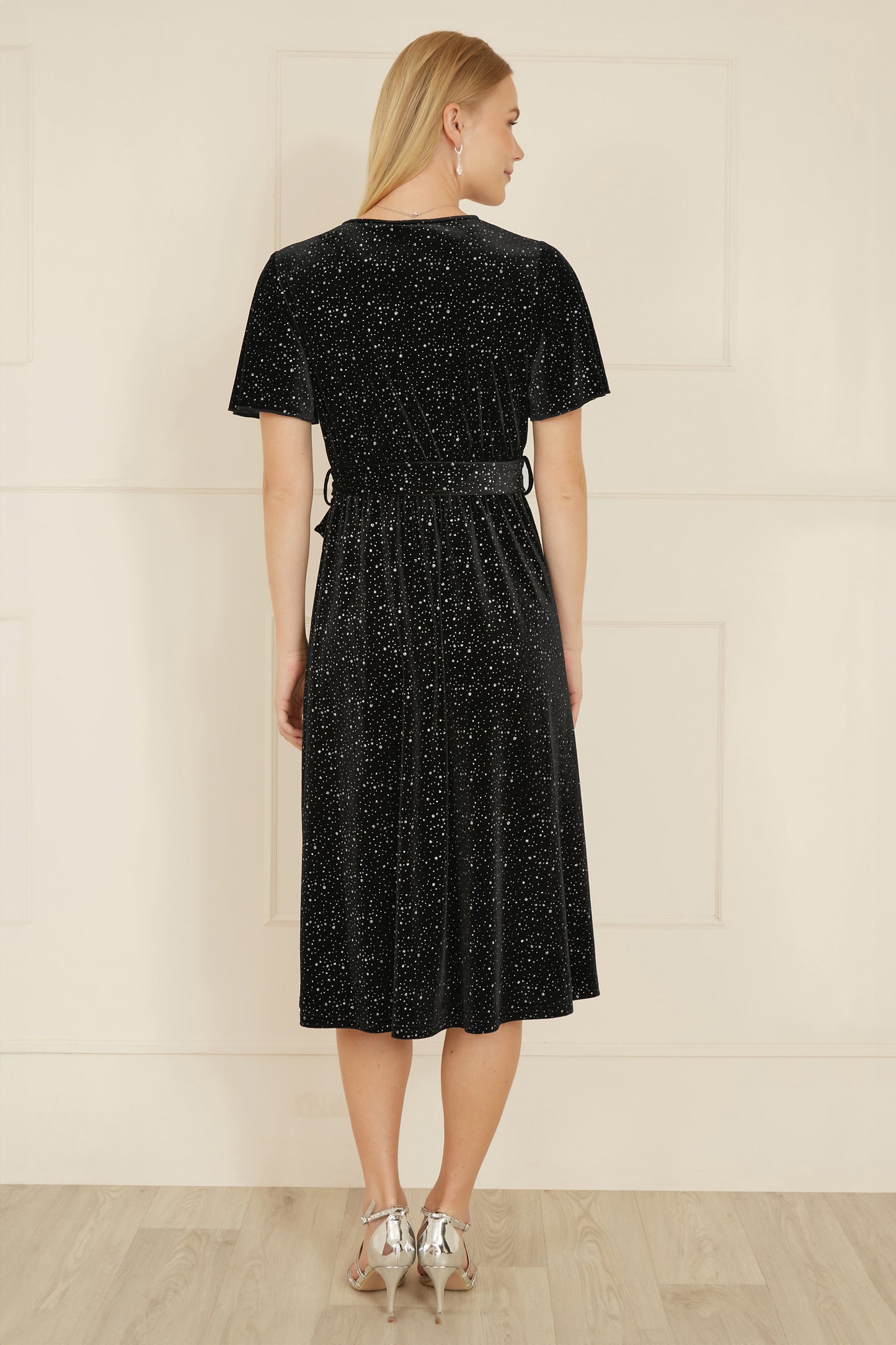 Yumi Black Velvet Sparkle Wrap Midi Dress Yumi