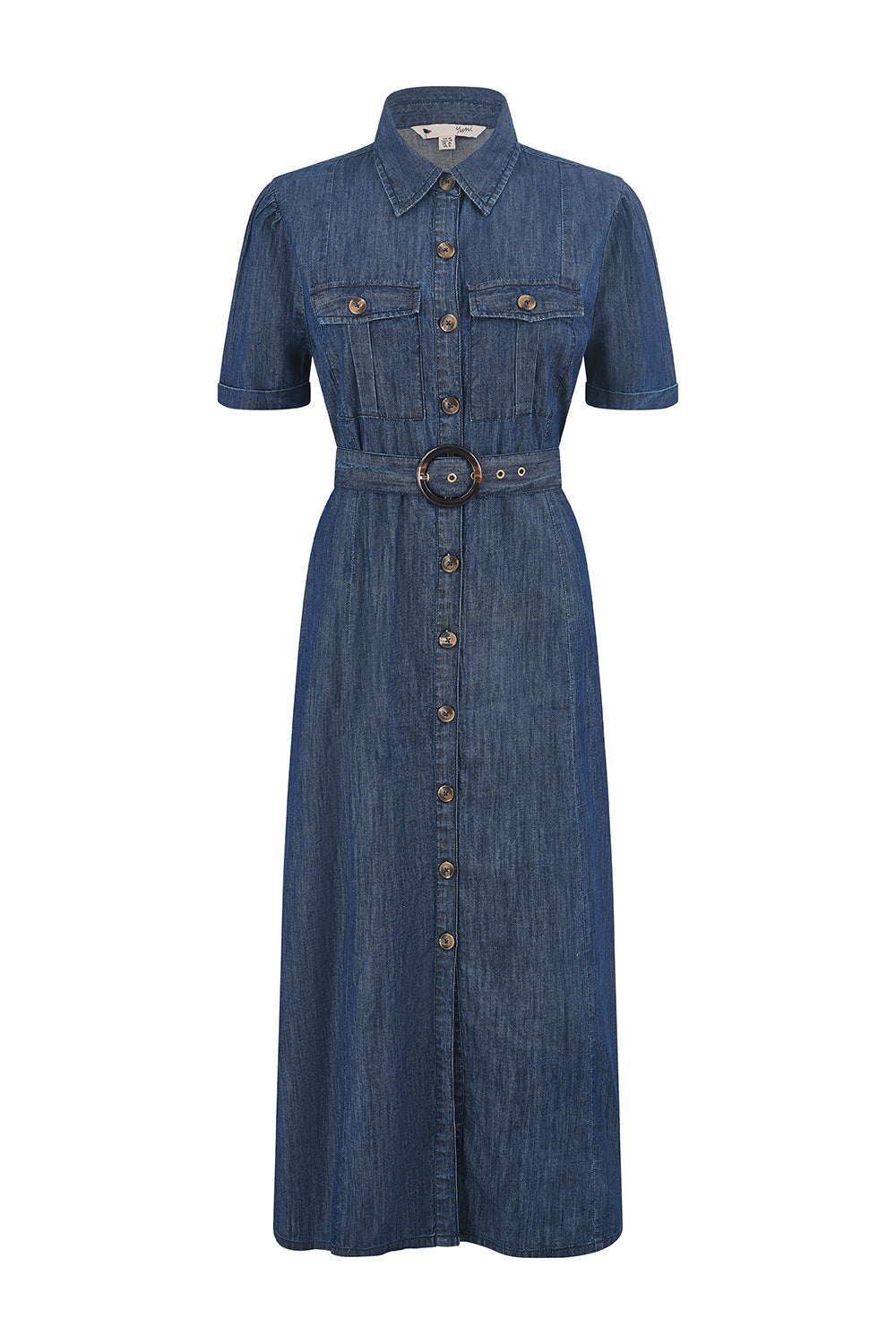 Yumi Blue Chambray Utility Midi Denim Shirt Dress DRES Day Yumi