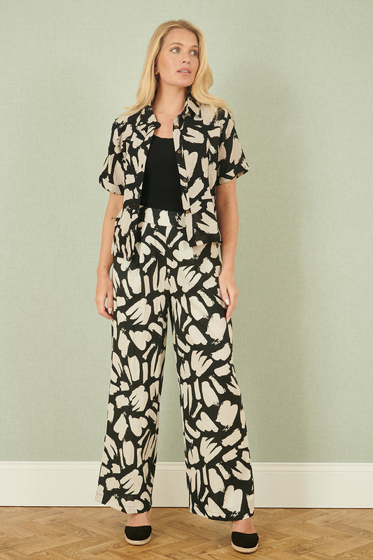 Yumi Black Cotton Splash Print Relaxed Fit Shirt Top Yumi