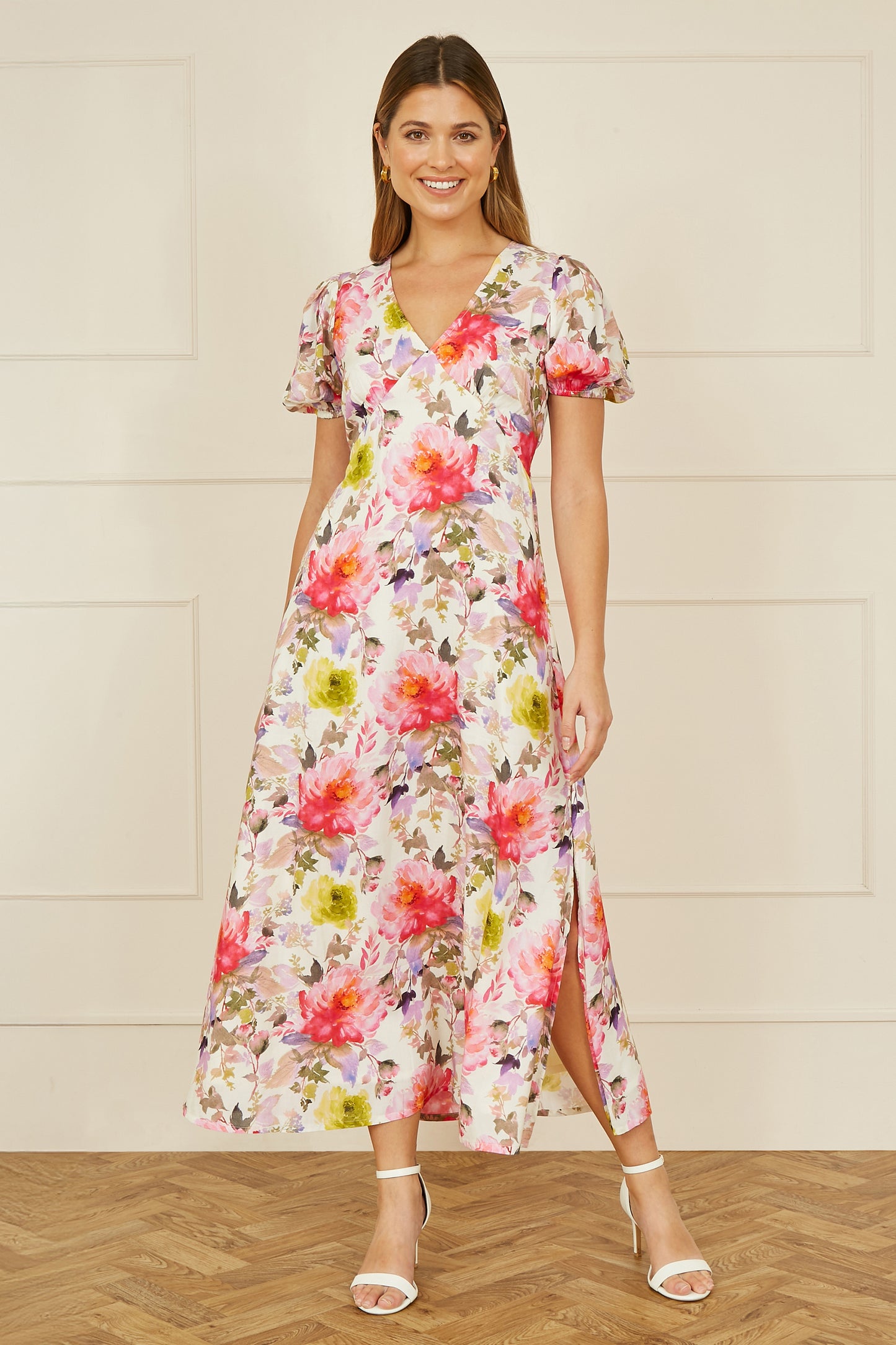 Yumi White Floral Midi Dress Occasionwear Yumi