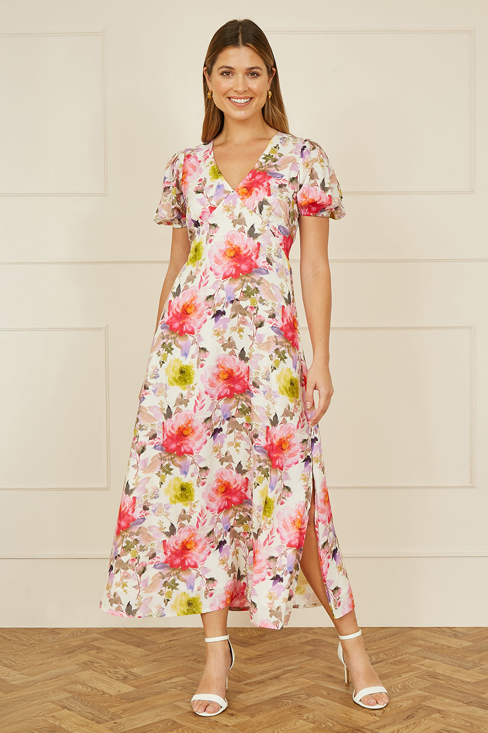 Yumi White Floral Midi Dress Occasionwear Yumi