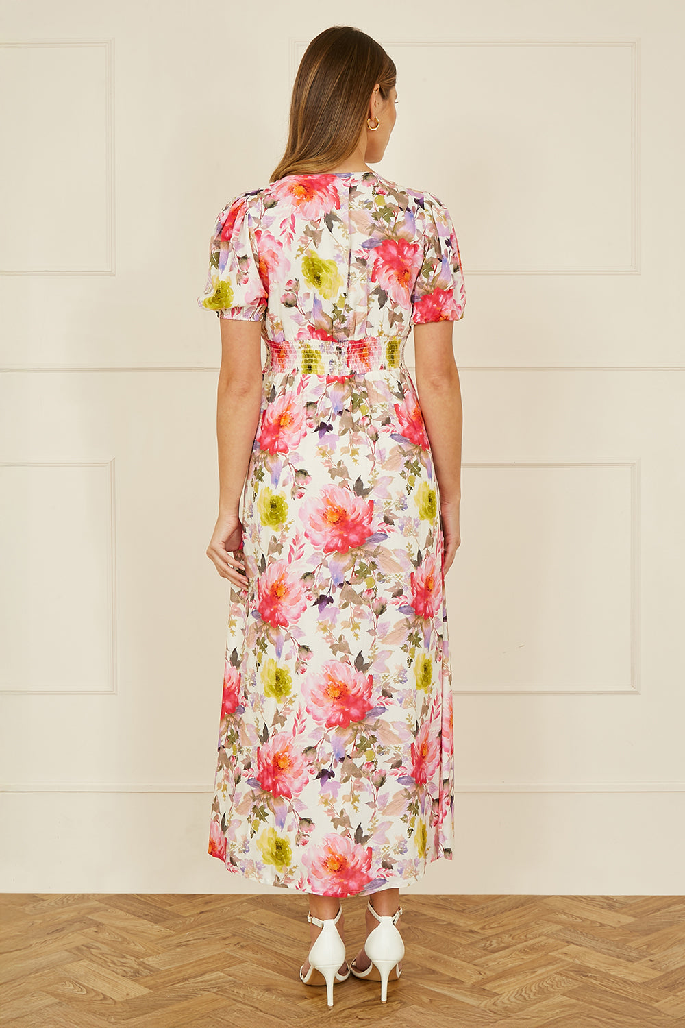 Yumi White Floral Midi Dress Occasionwear Yumi