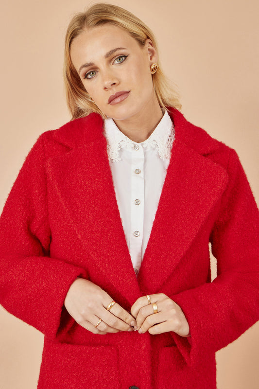 Yumi Red Boucle Long Line Coat COAT Yumi