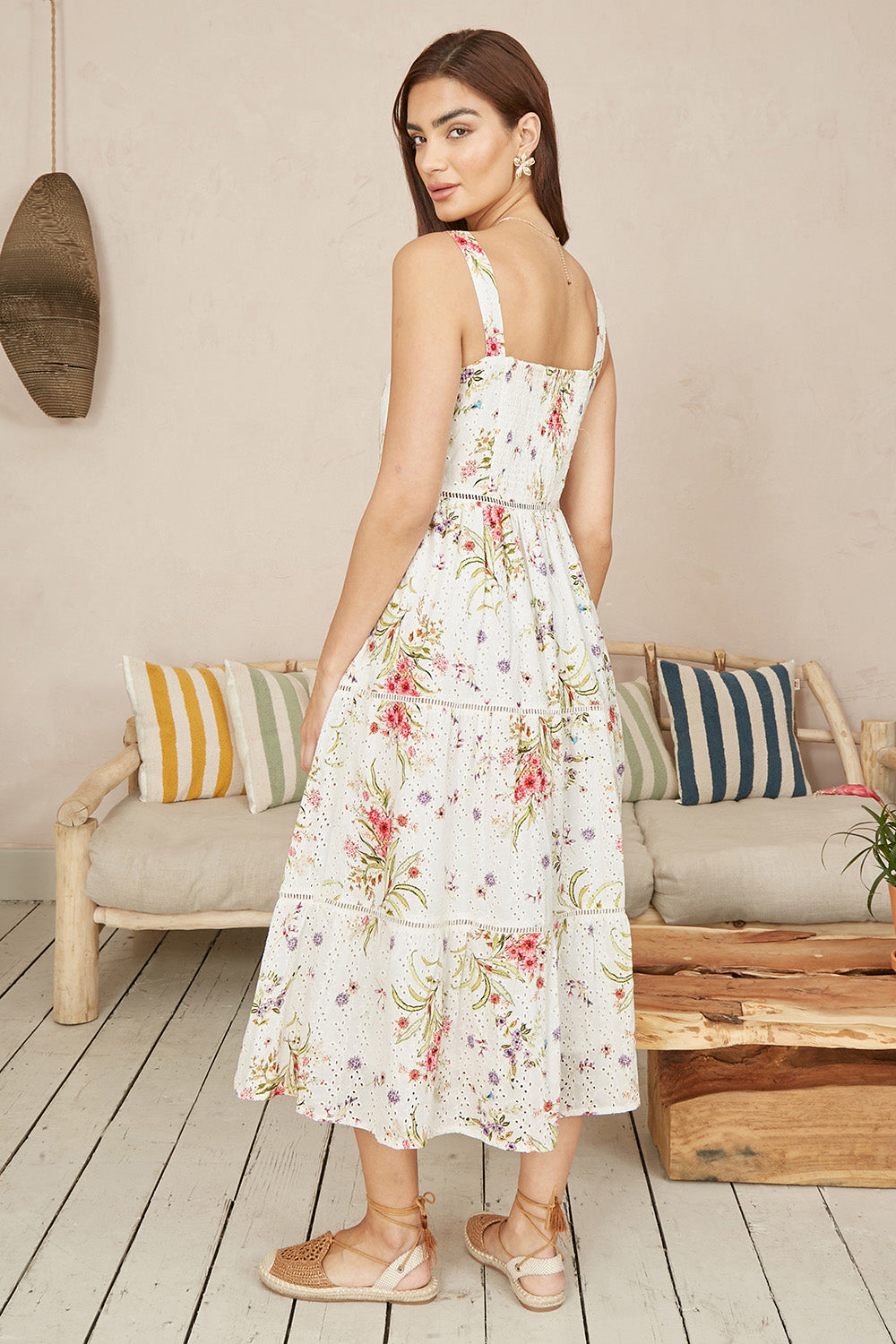 Yumi White Floral Broderie Anglaise Midi Sun Dress DRES Day Yumi